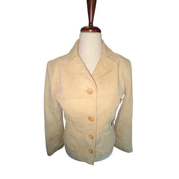 Vintage 90s Nine West Beige Soft Lather Button Up Jacket Women's Small - Picture 6 of 12